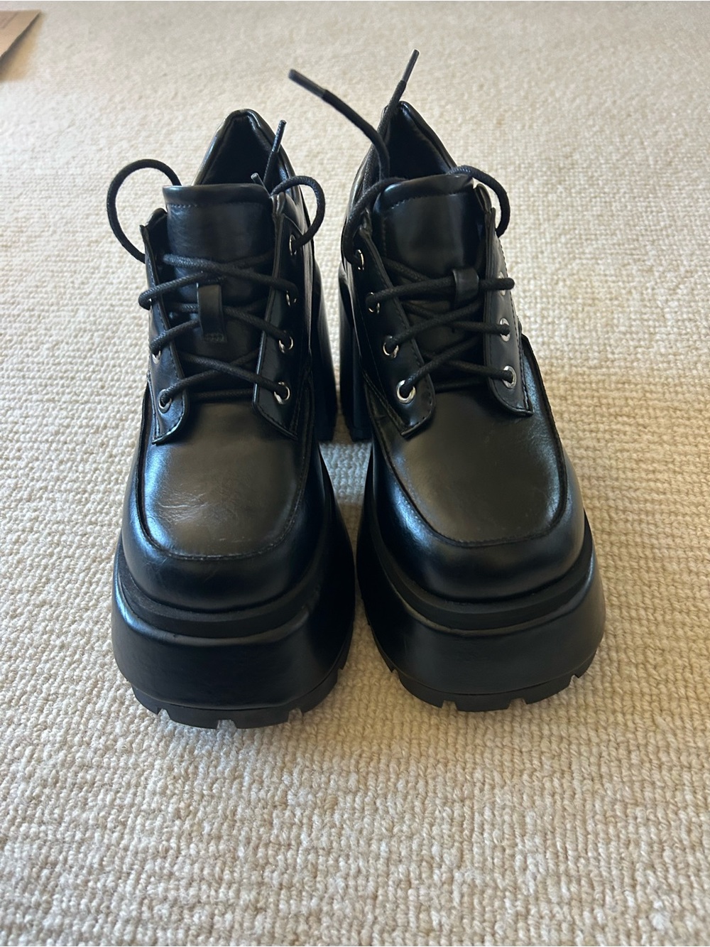 Current Mood Black Platform Lace-Up Chunky Heels